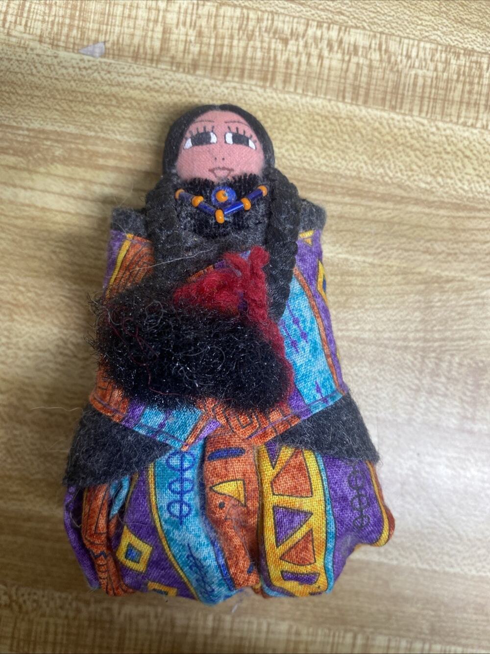 Vintage Handmade Stuffed Native American Woman Doll Southwest Folk Art 4.5”
